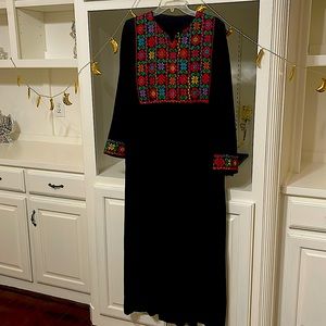 Egyptian Vintage Sinai Black Dress with embroidery on the cheats and the sleeves